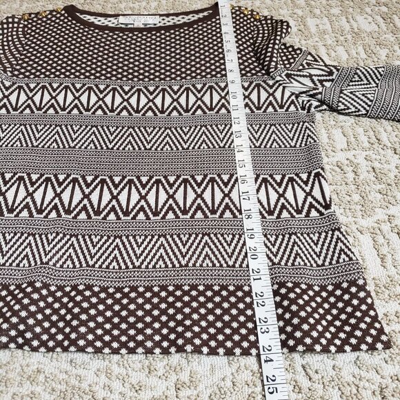 St. John Coll VTG White Cocoa Brown Sweater in Classic Geometric Knit Pattern 10 - Picture 9 of 12